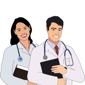 Illustration of two Qiaben healthcare professionals