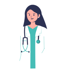 Illustration of a physician in scrubs with a stethoscope