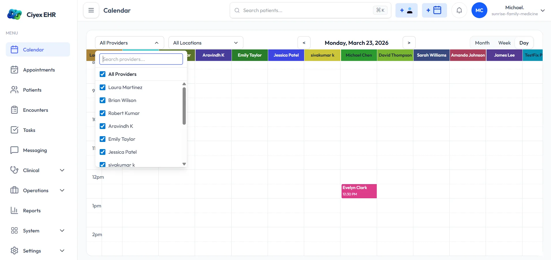 Ciyex EHR Dashboard Screenshot